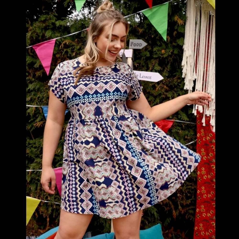 Geometric Boho Flare Plus Size Dress